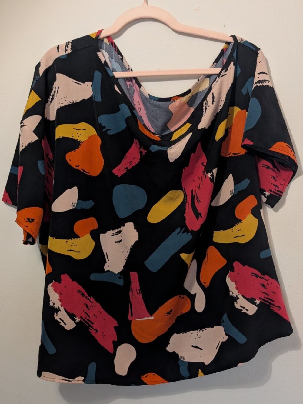 Off Shoulder Colorful Paint Streak Black Lightweight Blouse Shein Curve Size 3XL